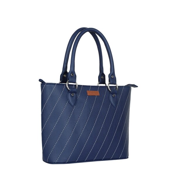 Blue Top-Handle Tote Bag – Vegan Leather Ladies' Satchel Purse or Shoulder Bag - Picture 8 of 11